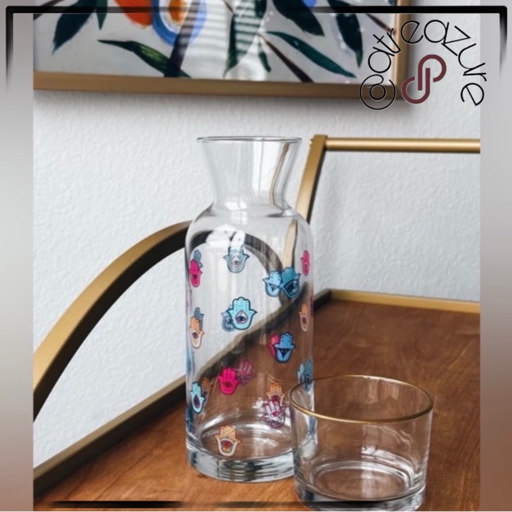 🆕 Rainbow Hamsa Glass Carafe Set🪬